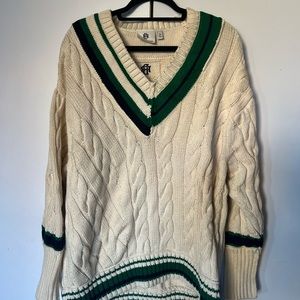 banana republic athletics v neck white sweater cricket Parchment Paper & green